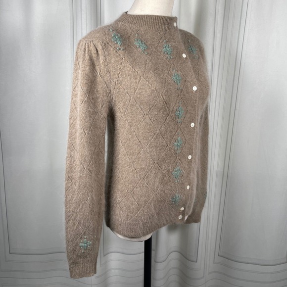 Vintage Stanley Blacker Angora Lambswool Embroidered Cardigan Medium - Picture 3 of 13